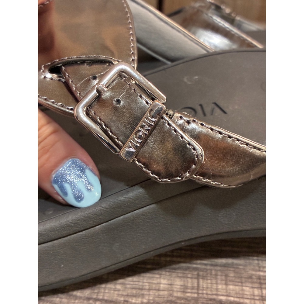 Vionic Cooper Metallic Pewter Platform Thong Sandals Womens 7 Orthotic Comfort - Picture 2 of 7